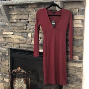 Deep V burgundy dress.  New with tag